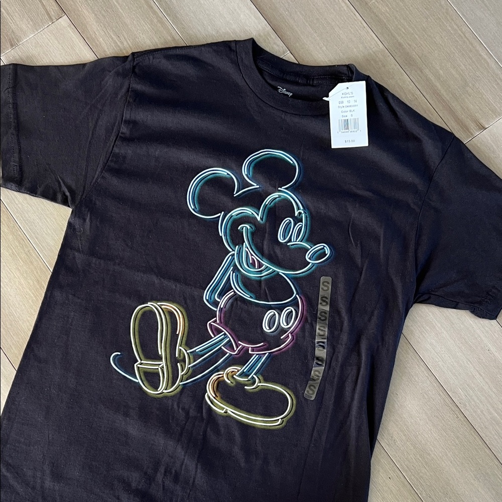 Black Neon Outline Mickey Mouse Graphic Tee